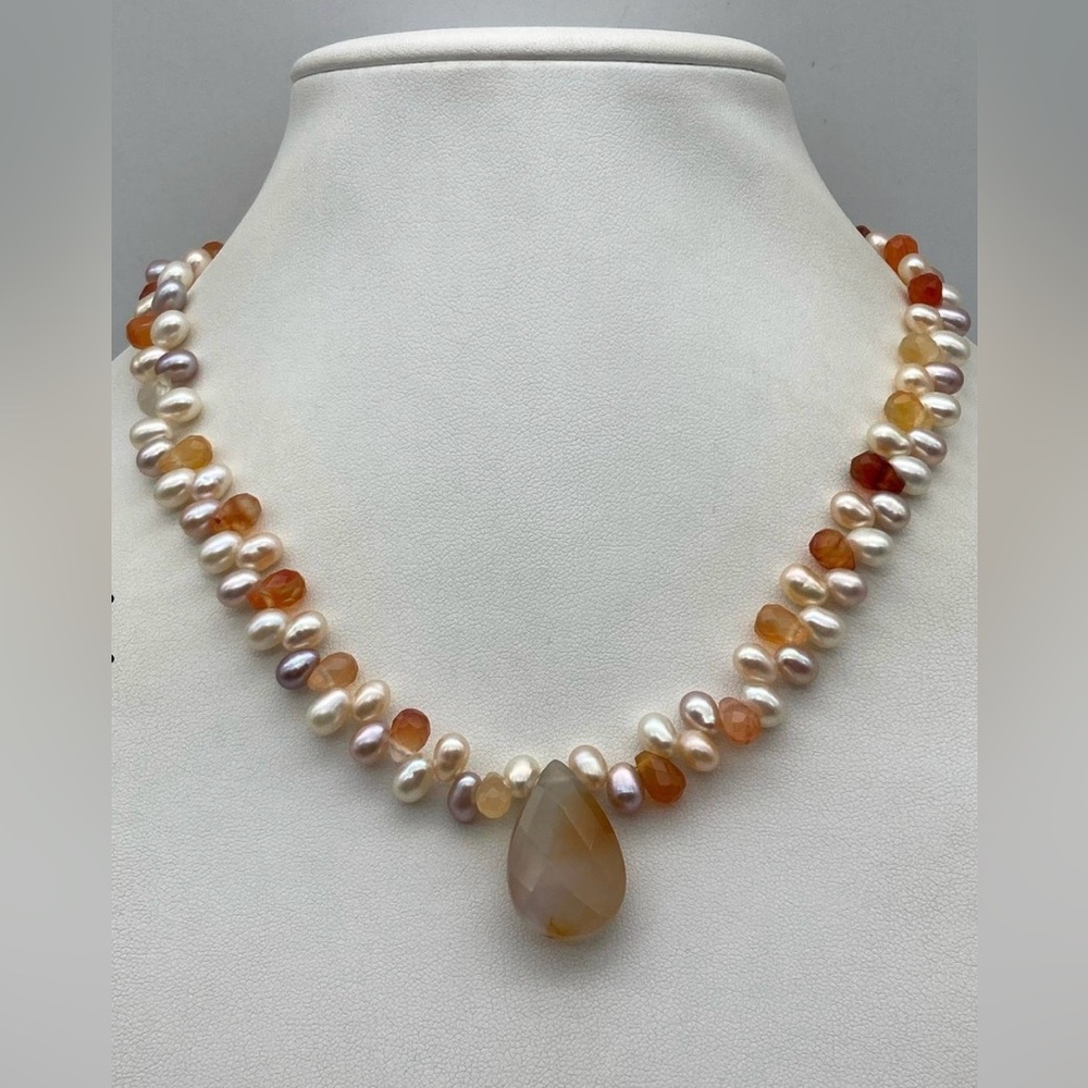 Erica Zap Pearl And Agate Sterling Closure Necklace